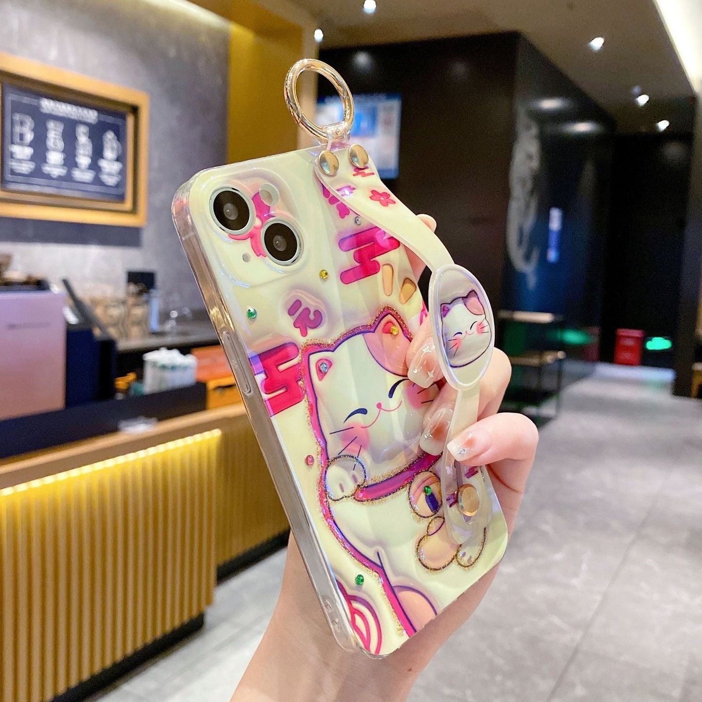 Lucky Cat Wristband Lanyard Flat 3D Phone Case