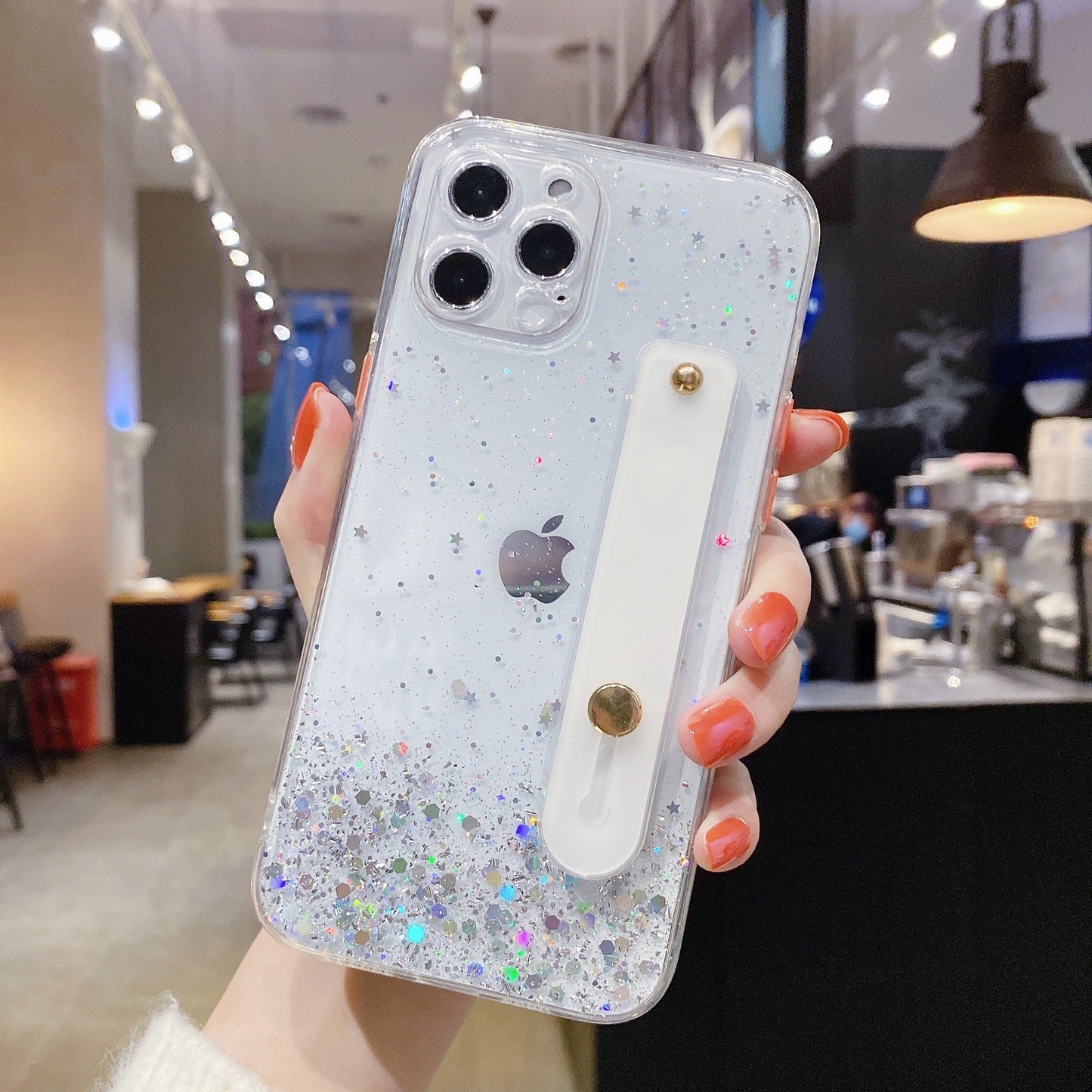 Platinum starry sky wristband stand glitter phone case