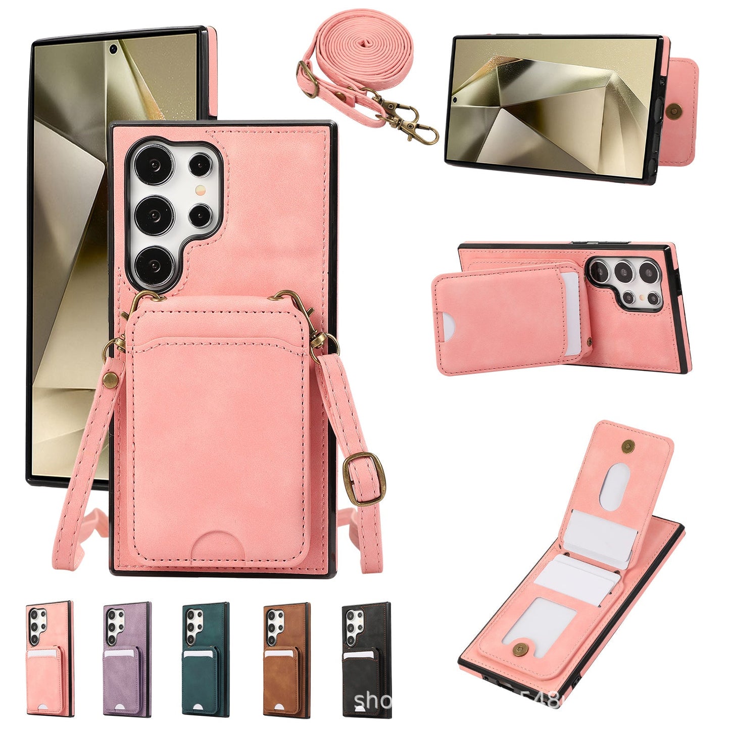 Fashion lanyard card holder crossbody holder leather case mobile phone case