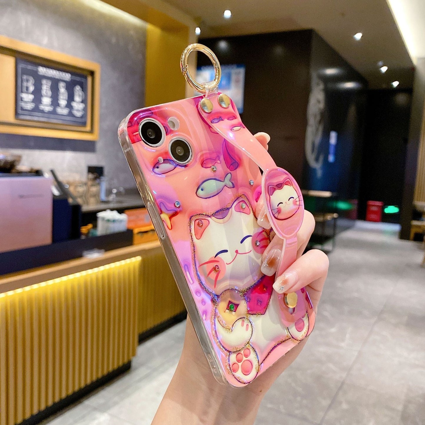 Lucky Cat Wristband Lanyard Flat 3D Phone Case