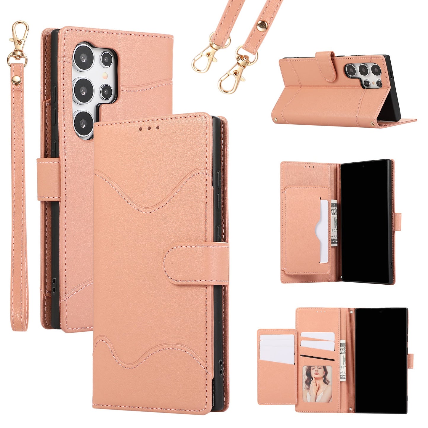 Sarung Kulit Berbilang Kad Slot Crossbody Lanyard Sarung Telefon Flip 