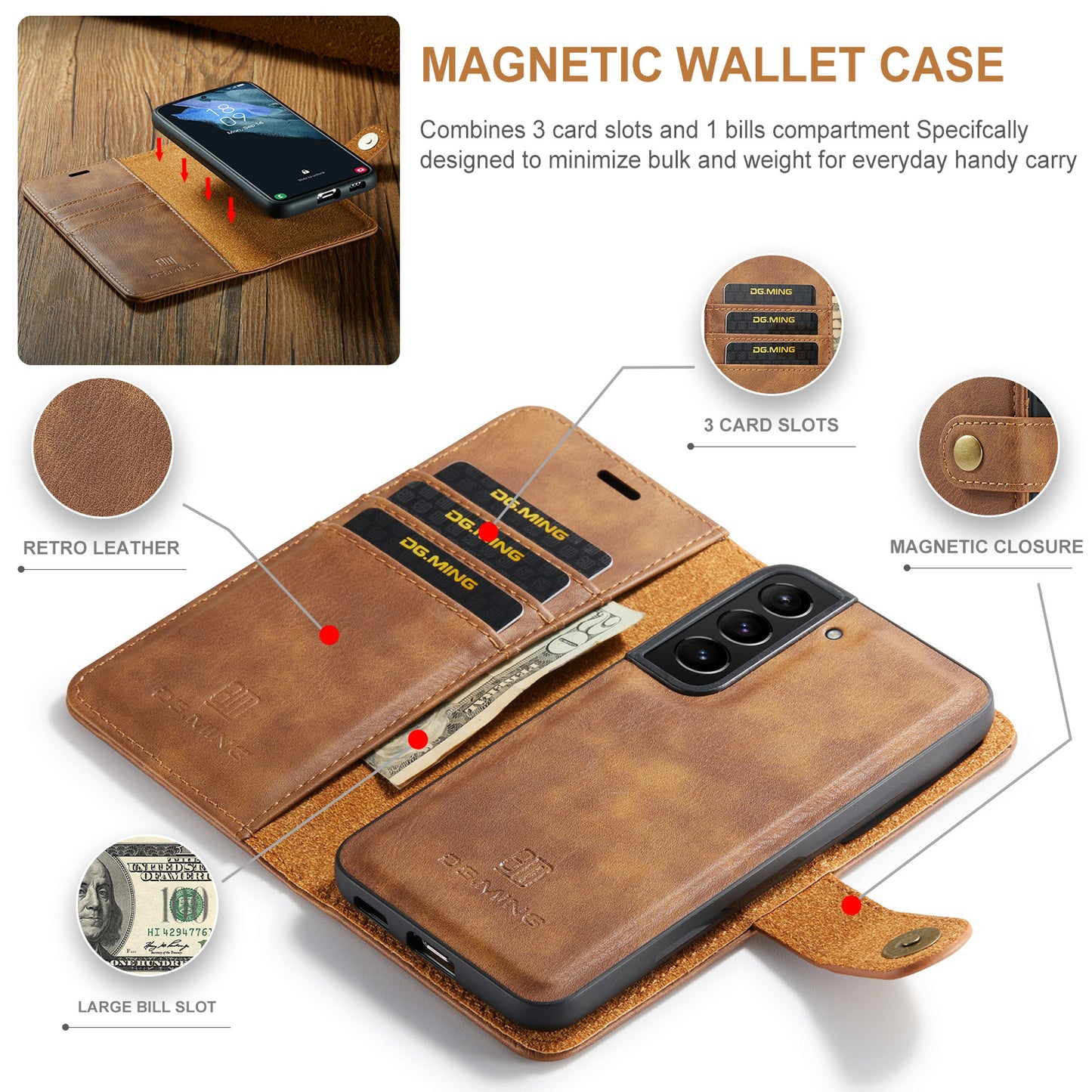 High-grade magnet split leather case 2-in-1 wallet protective leather case mobile phone case