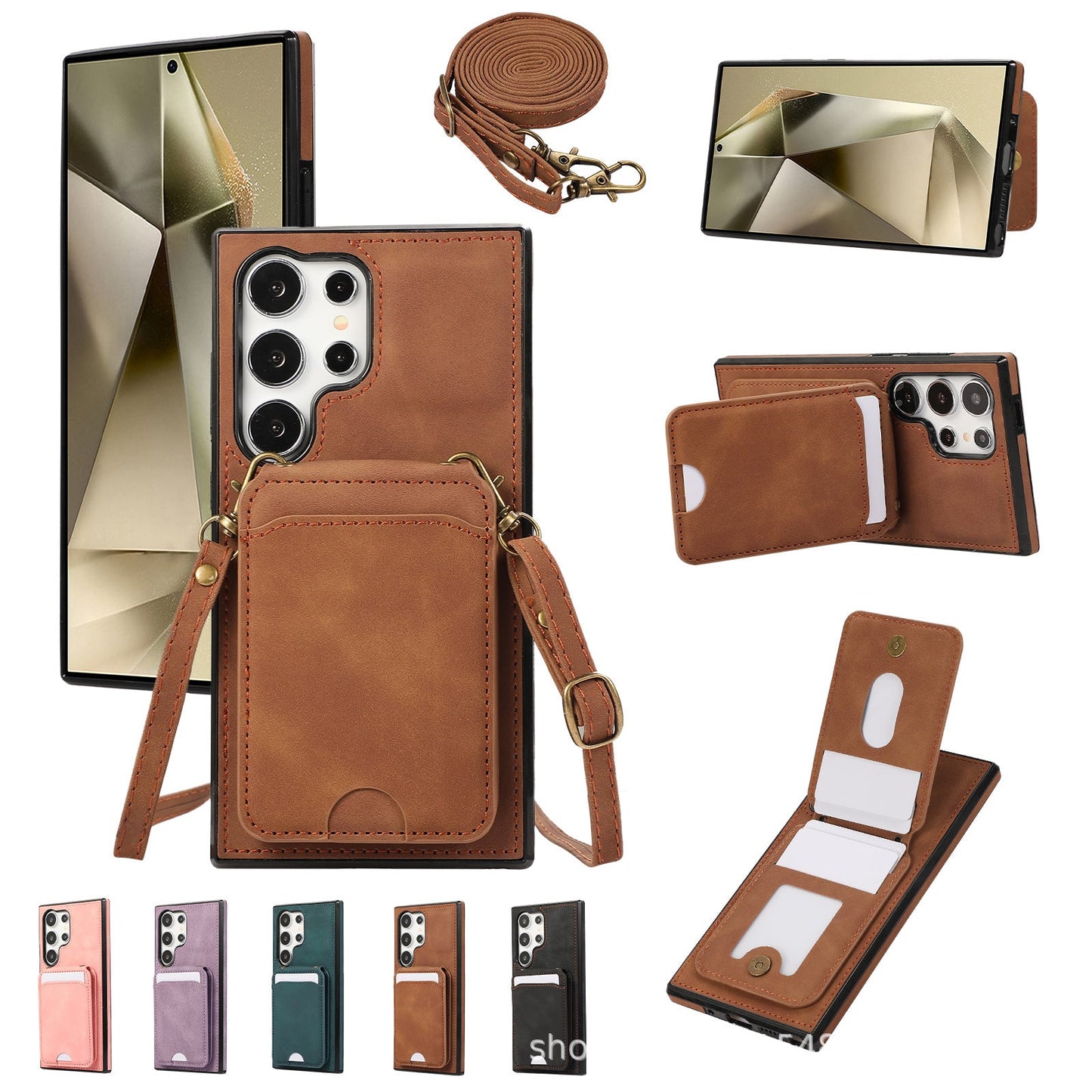 Fashion lanyard card holder crossbody holder leather case mobile phone case