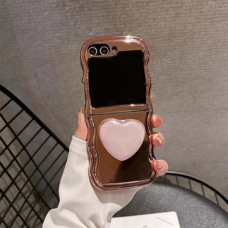 Luxury Heart Stand Plating Wave Edge Phone Case For Samsung Galaxy Z Flip Series