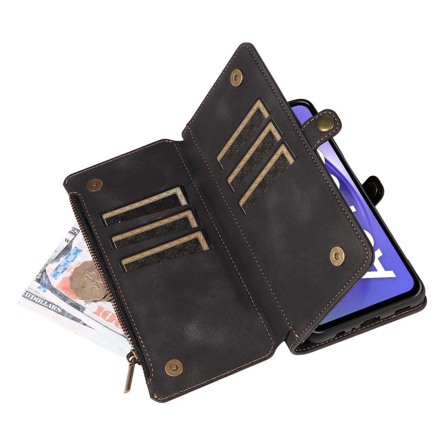 High-End Retro Leather Pouch Wallet Lanyard Zipper Card Phone Case For Galaxy A34