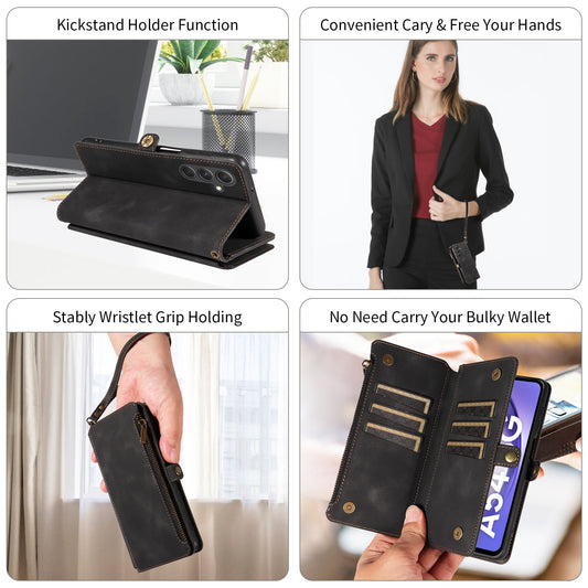 High-end retro leather case holder wallet lanyard zipper card phone case