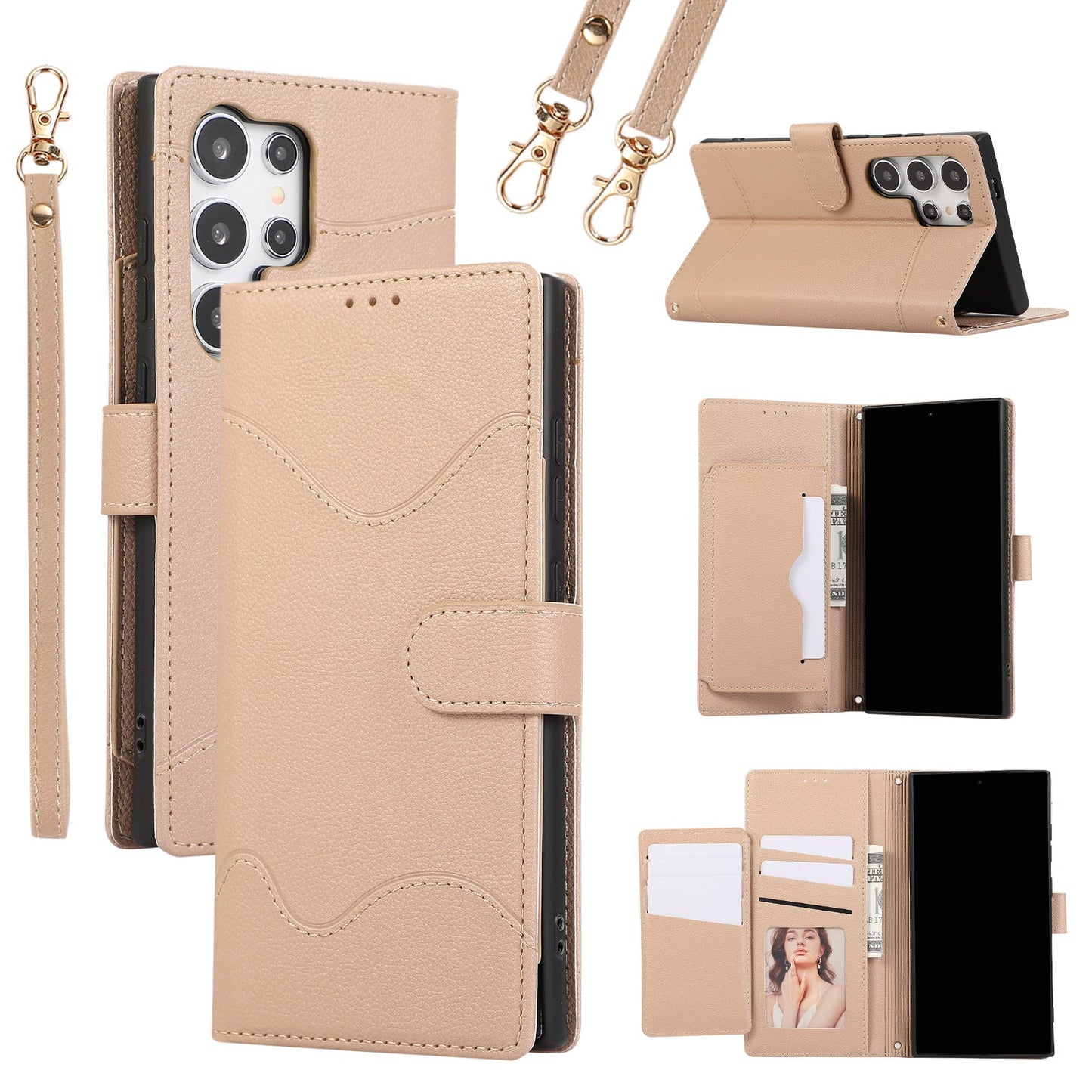 Sarung Kulit Berbilang Kad Slot Crossbody Lanyard Sarung Telefon Flip 