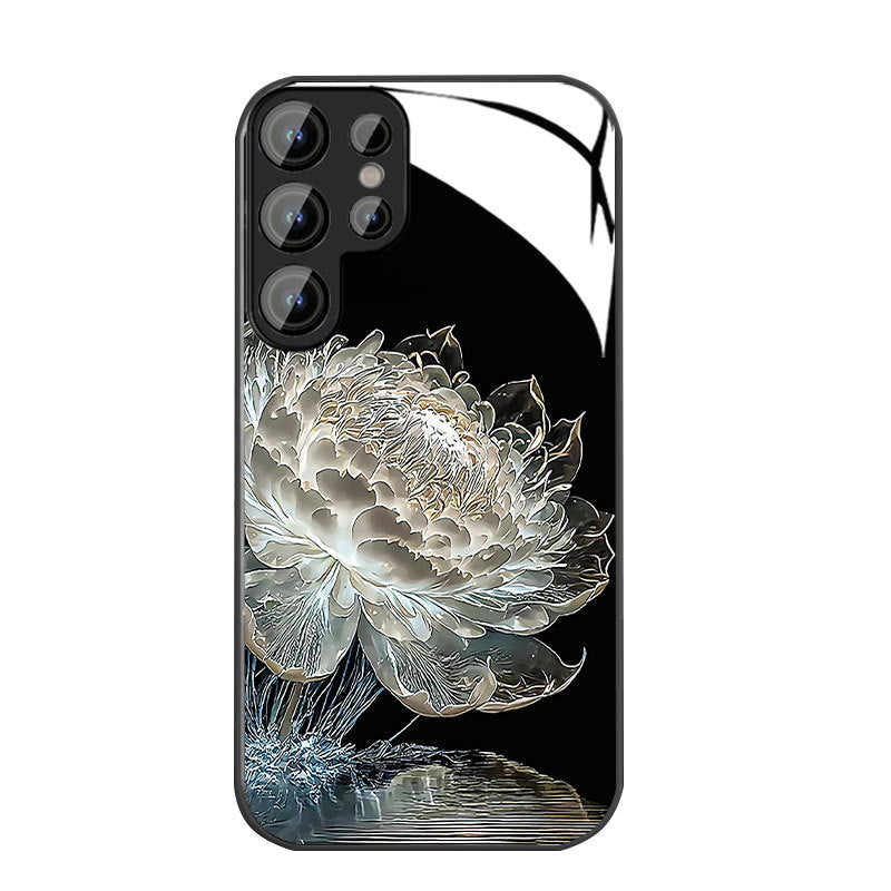 Crystal Girl White Lotus Metallic Paint Glass Phone Case