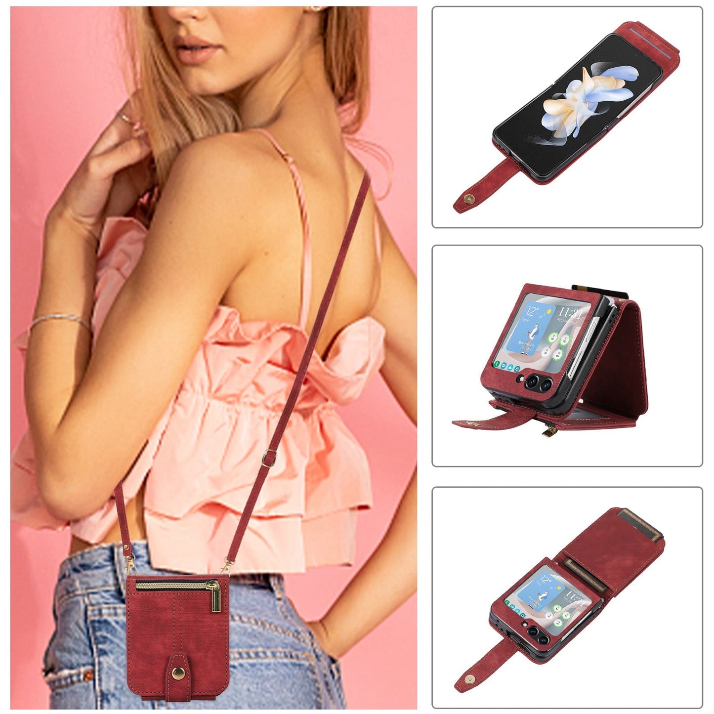 Suitable For Samsung Z FLIP5 Zipper Card Holder Phone Leather Case