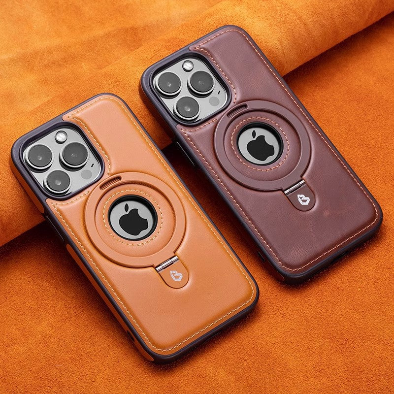 Full-Coverage Shockproof Leather Magnetic Stand iPhone Case