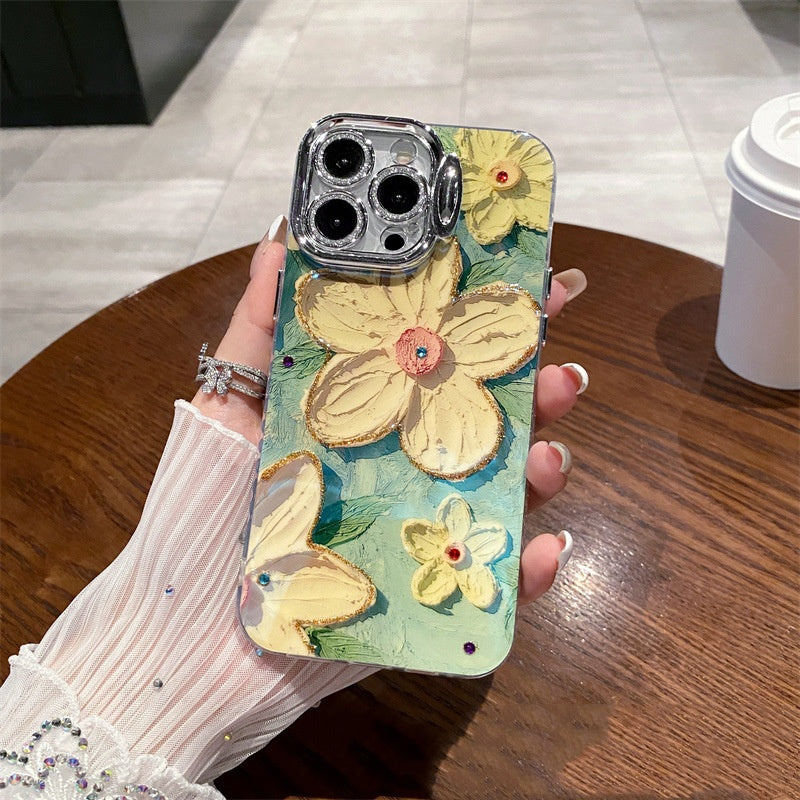 New Chinese style oil paint flower anti-fall mobile phone case