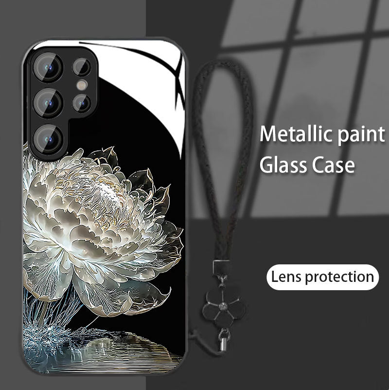 Crystal Girl White Lotus Metallic Paint Glass Phone Case