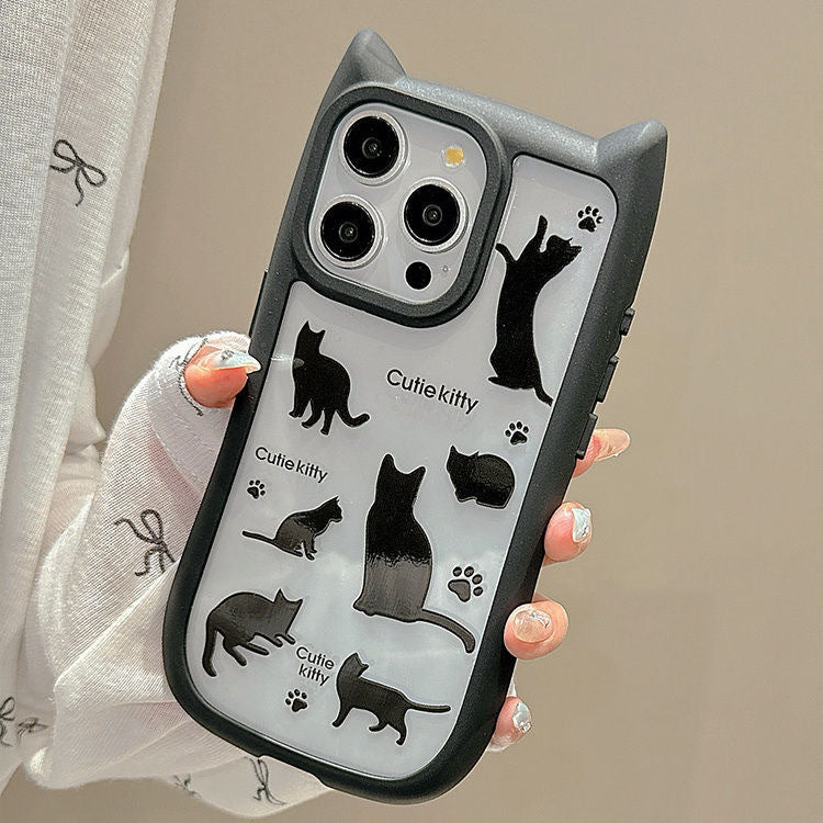 Popular mobile phone case with cat ears and small animals