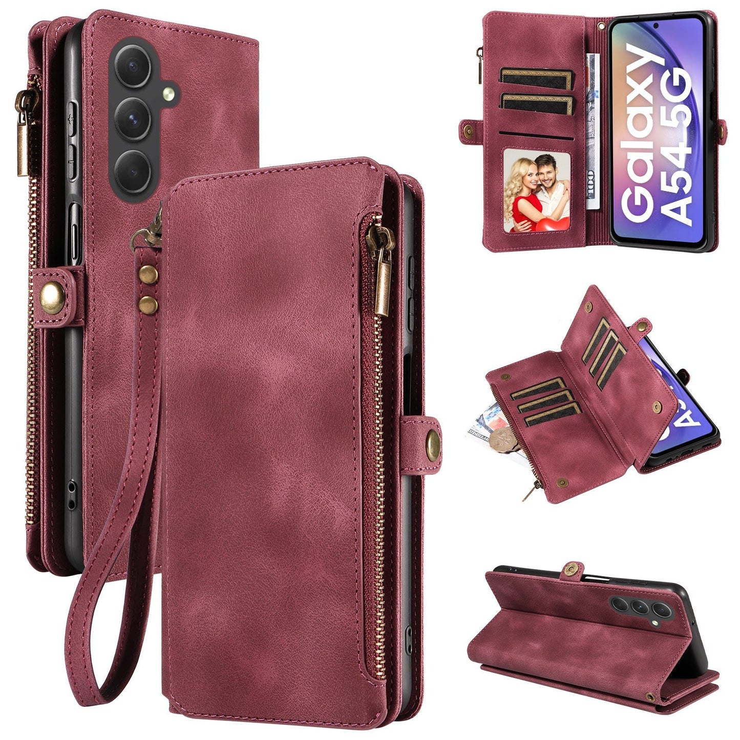 High-End Retro Leather Pouch Wallet Lanyard Zipper Card Phone Case For Galaxy A25