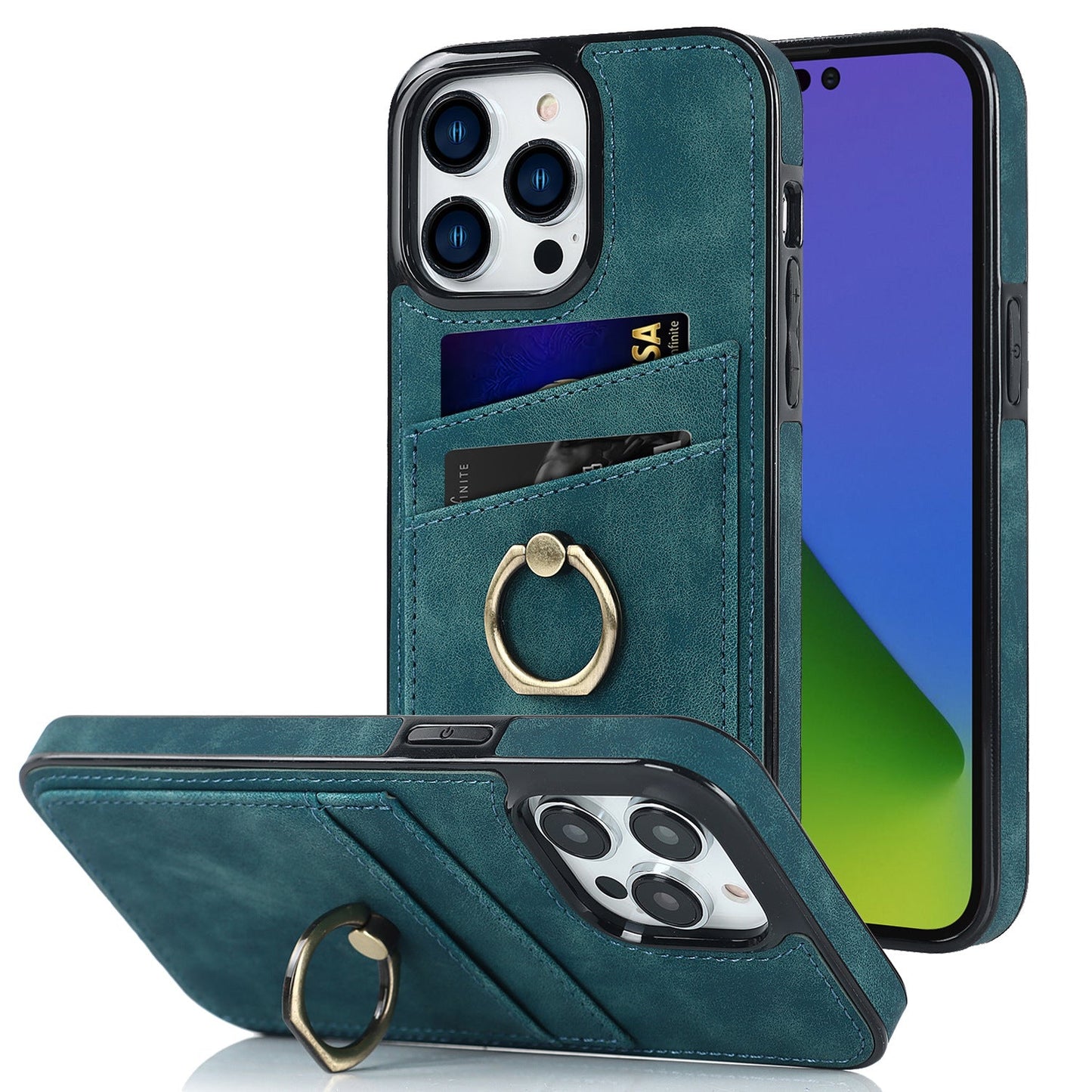 Retro leather card case ring phone case