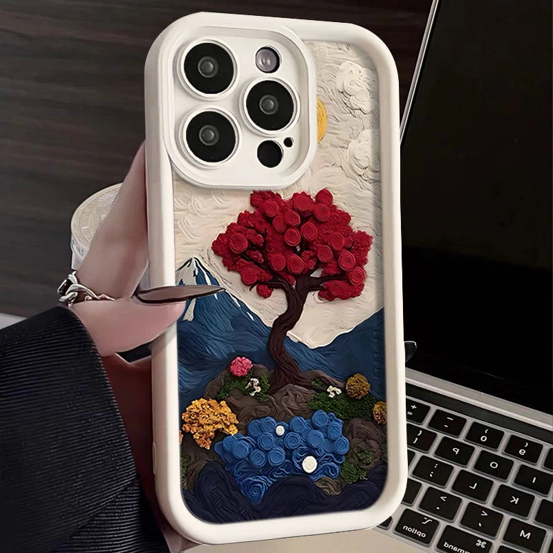 2025 New Oil Painting Rose Silicone Full Cover Protective iPhone Case