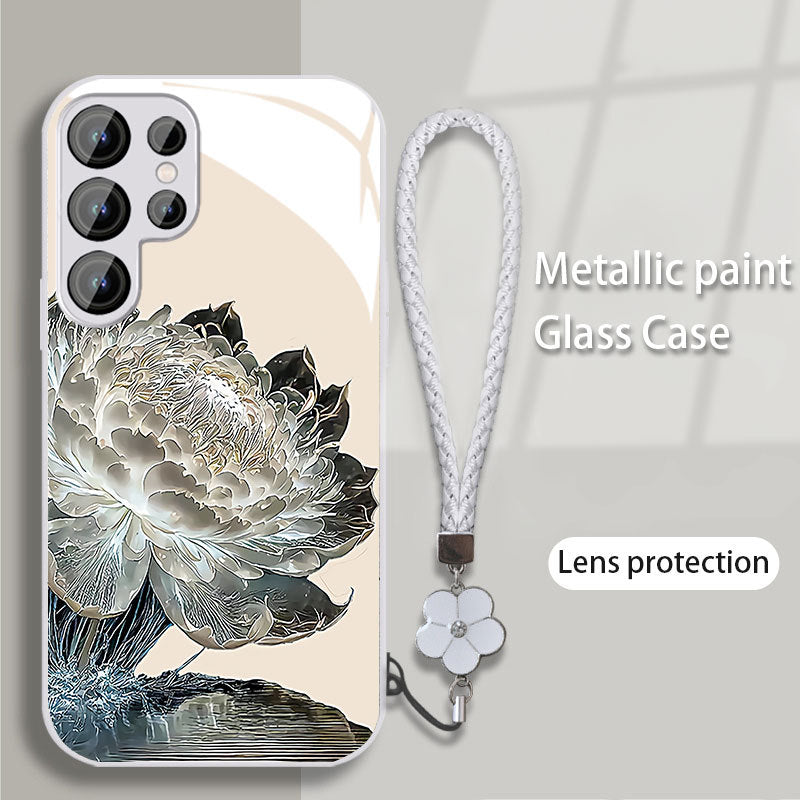 Crystal Girl White Lotus Metallic Paint Glass Phone Case