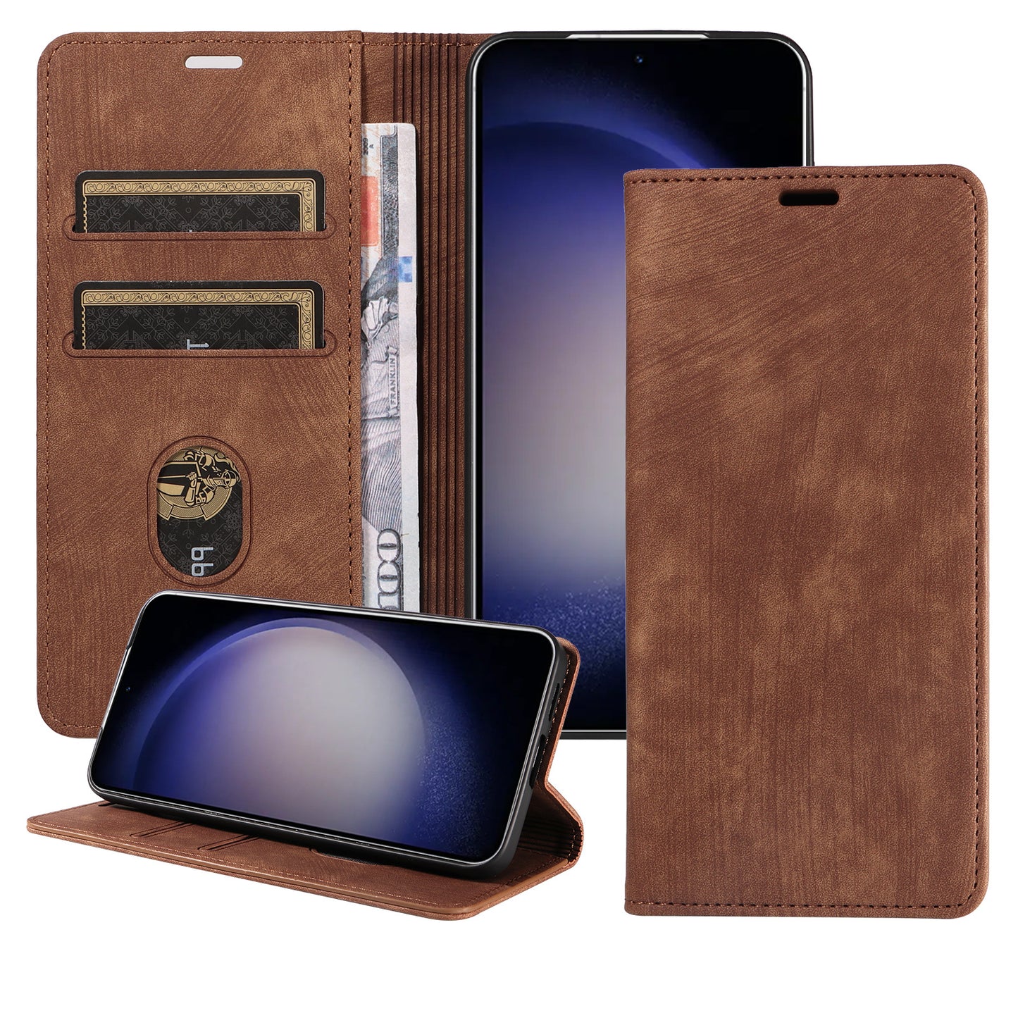 Premium magnetic lambskin cover retro card flip phone case