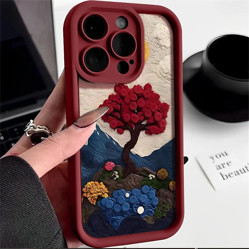 2025 New Oil Painting Rose Silicone Full Cover Protective iPhone Case