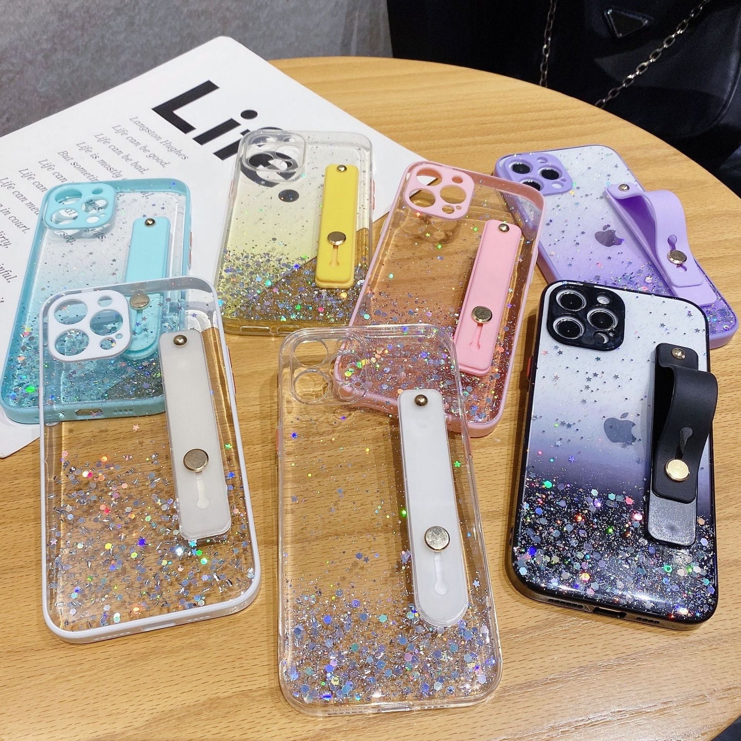 Platinum starry sky wristband stand glitter phone case