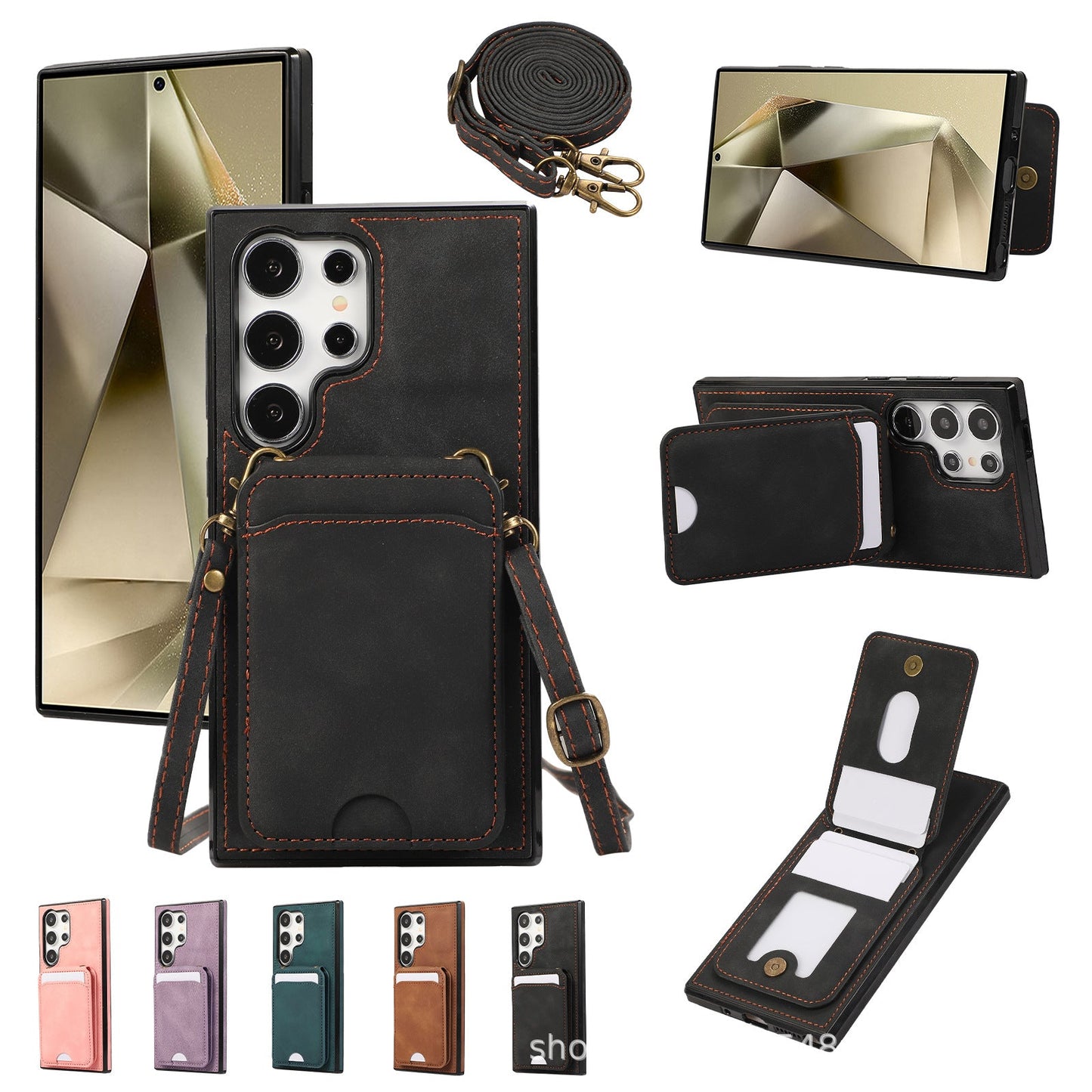 Fashion lanyard card holder crossbody holder leather case mobile phone case