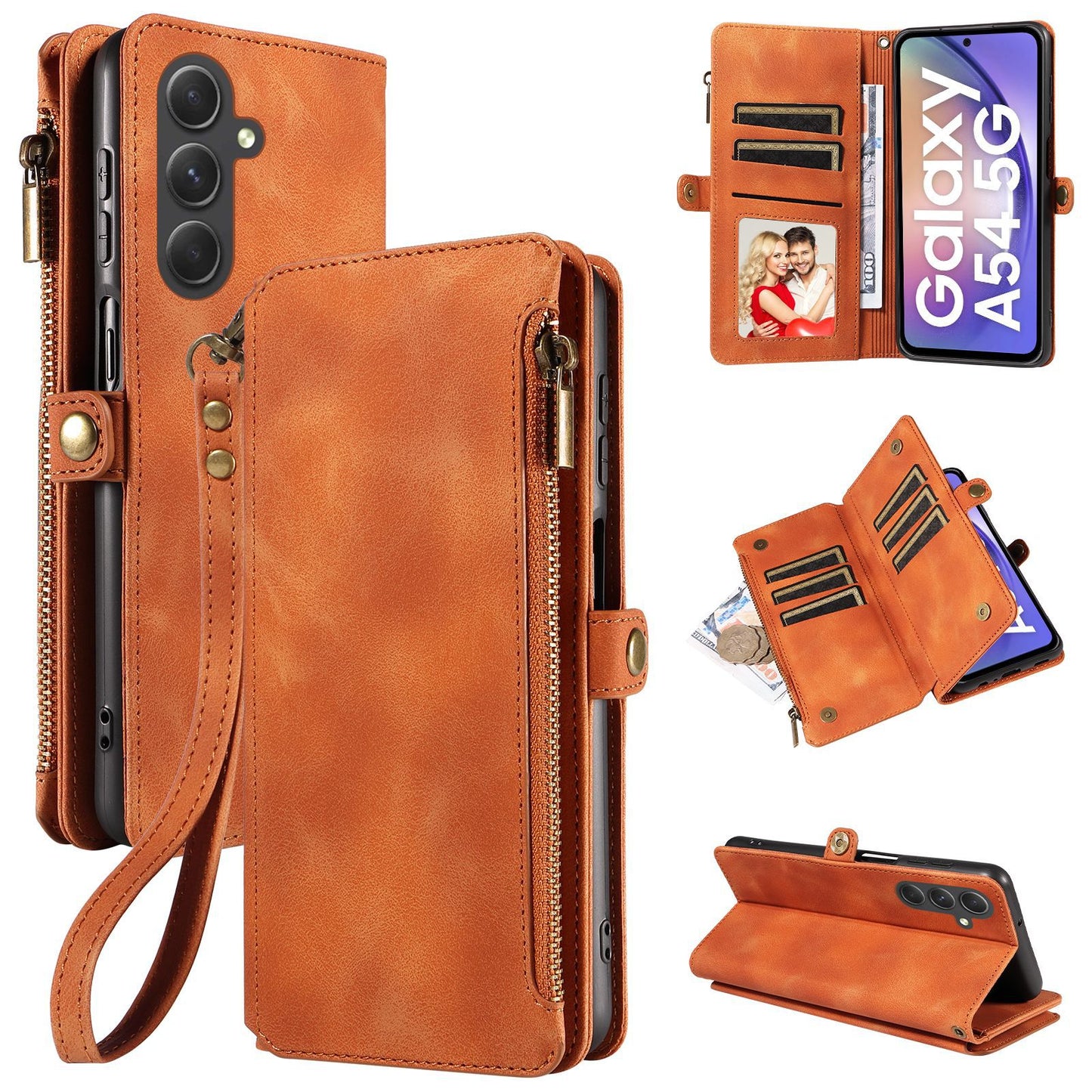 Pemegang sarung kulit retro mewah dompet lanyard zip kad sarung telefon 