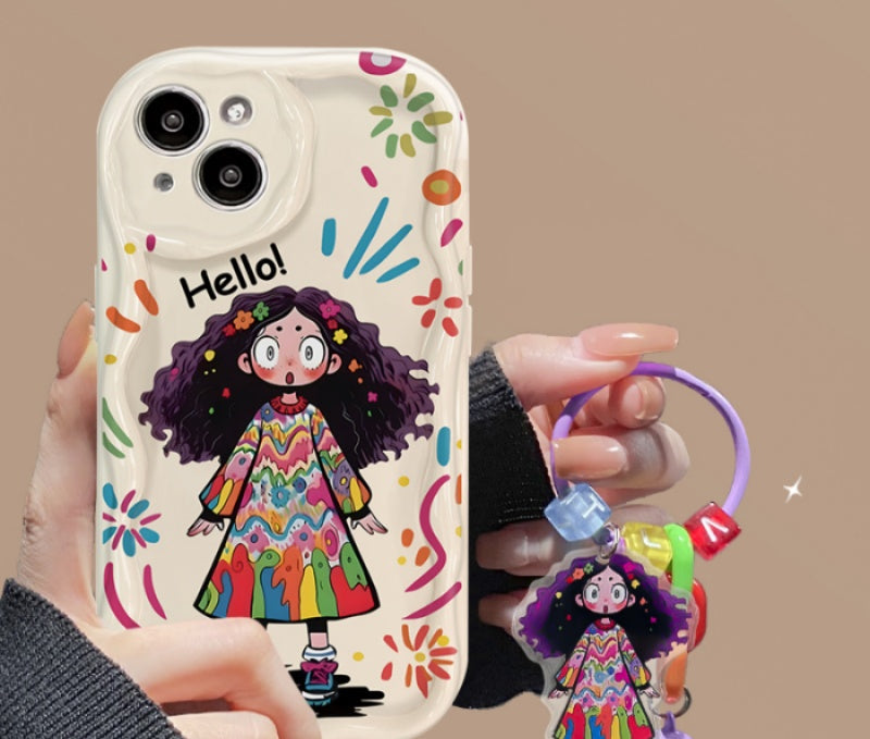 Graffiti kreatif gadis comel loket silikon sarung pelindung iPhone-Loket percuma