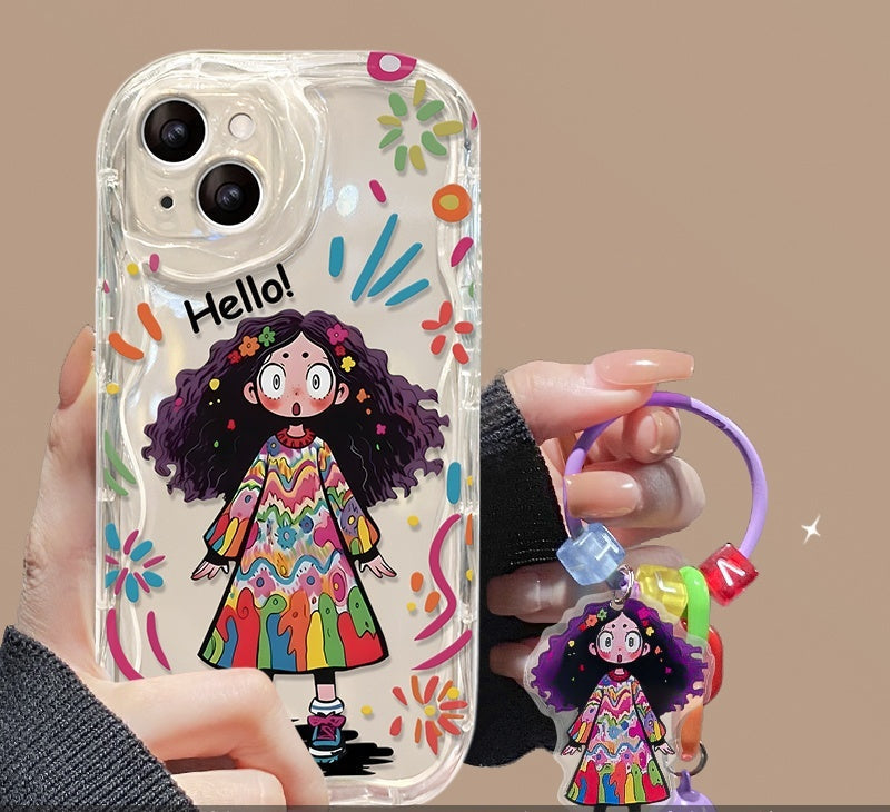 Graffiti kreatif gadis comel loket silikon sarung pelindung iPhone-Loket percuma