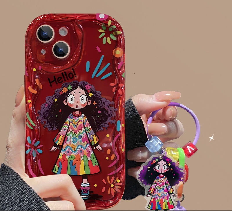 Creative graffiti cute girl silicone pendant iPhone protective case-Free pendant