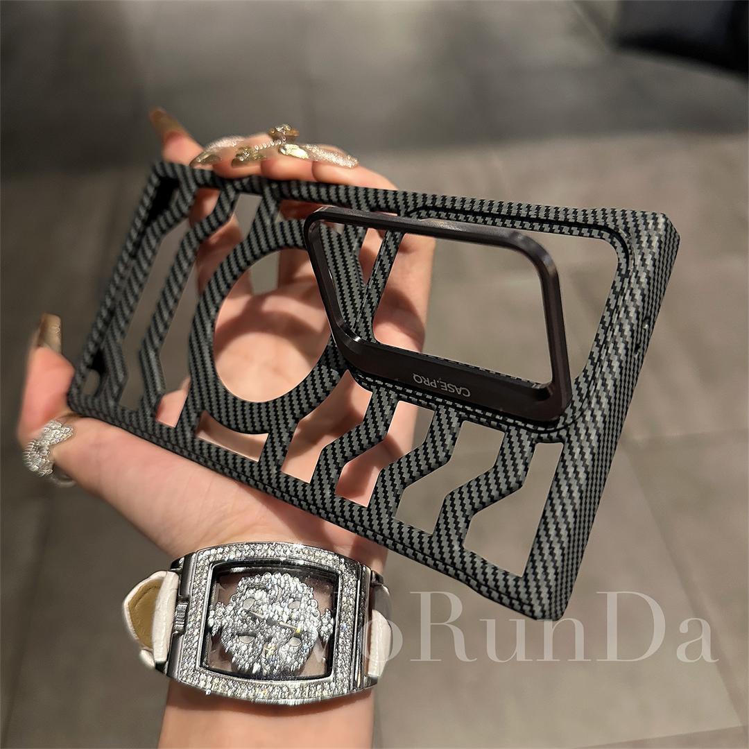 Hollow Carbon Fiber Magnetic Lens Holder Phone Case For Samsung