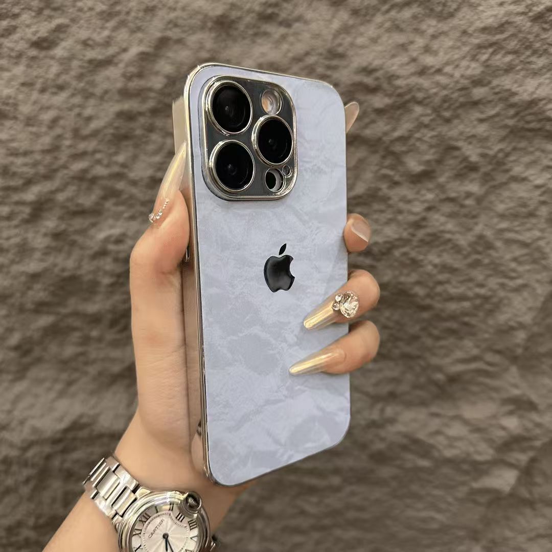 Husă de protecție pentru iPhone din flanel cu margine argintie galvanizată 