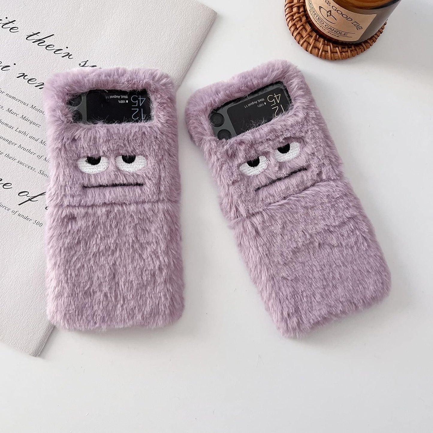 Purple Funny Expression Plush Phone Case for Galaxy Z Flip 3/Galaxy Z Flip 4/Galaxy Z Flip 5/Galaxy Z Flip 6