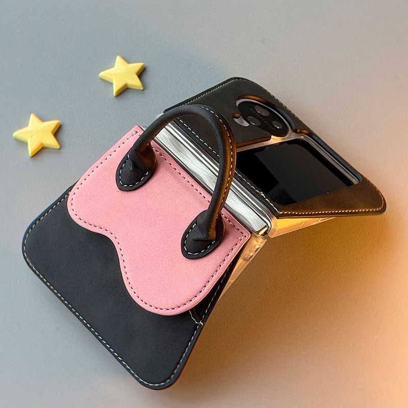 Luxury Leather Handbag Flip Phone Case For Galaxy Z Flip 3/Galaxy Z Flip 4/Galaxy Z Flip 5/Galaxy Z Flip 6 with Crossbody Lanyard