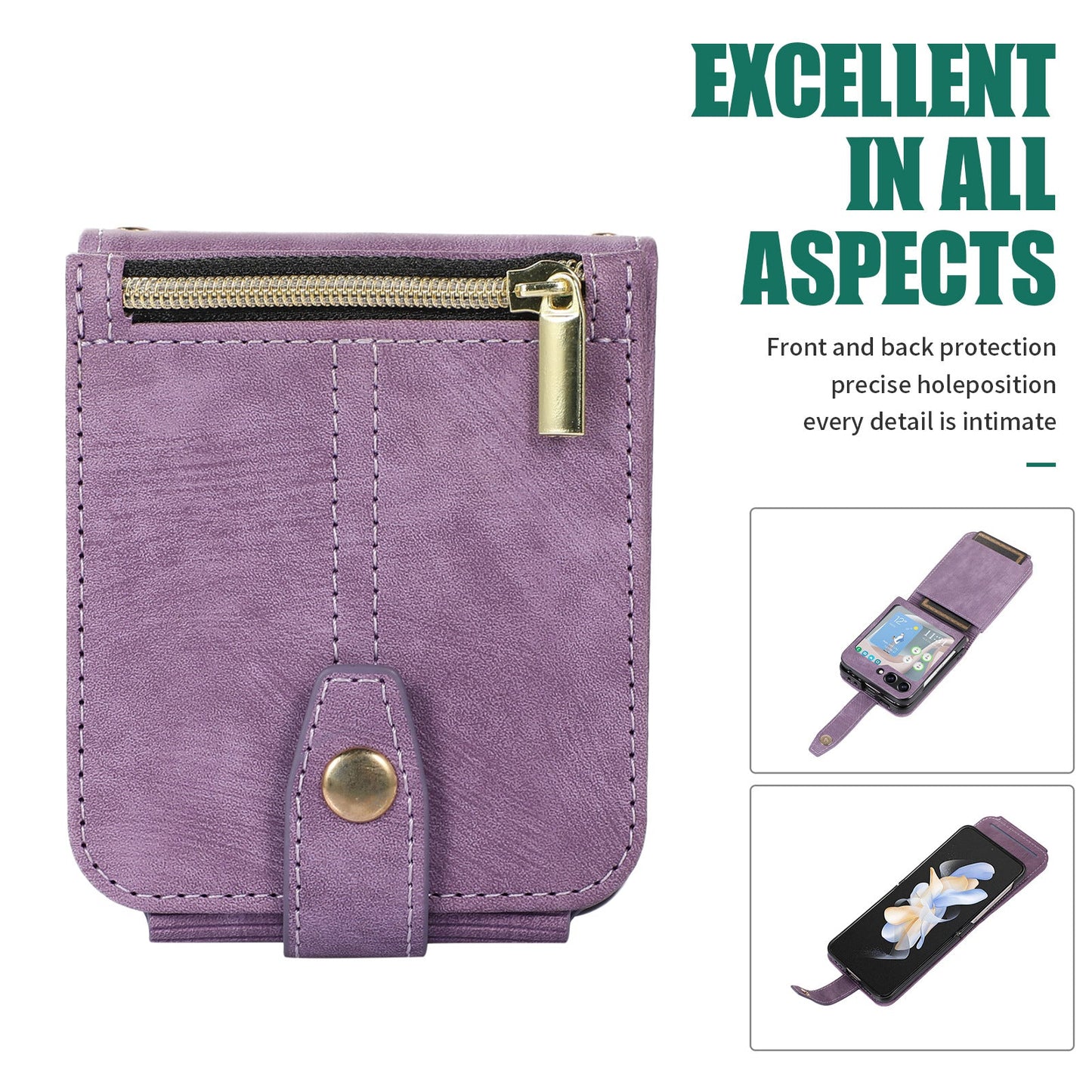 Sesuai Untuk Samsung Z FLIP5 Zipper Card Holder Phone Case Leather