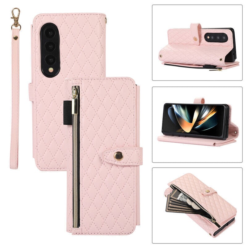 Lanyard Crossbody Rhombic Flip Wallet Case Untuk Samsung Galaxy Z Fold4 Fold3 5G