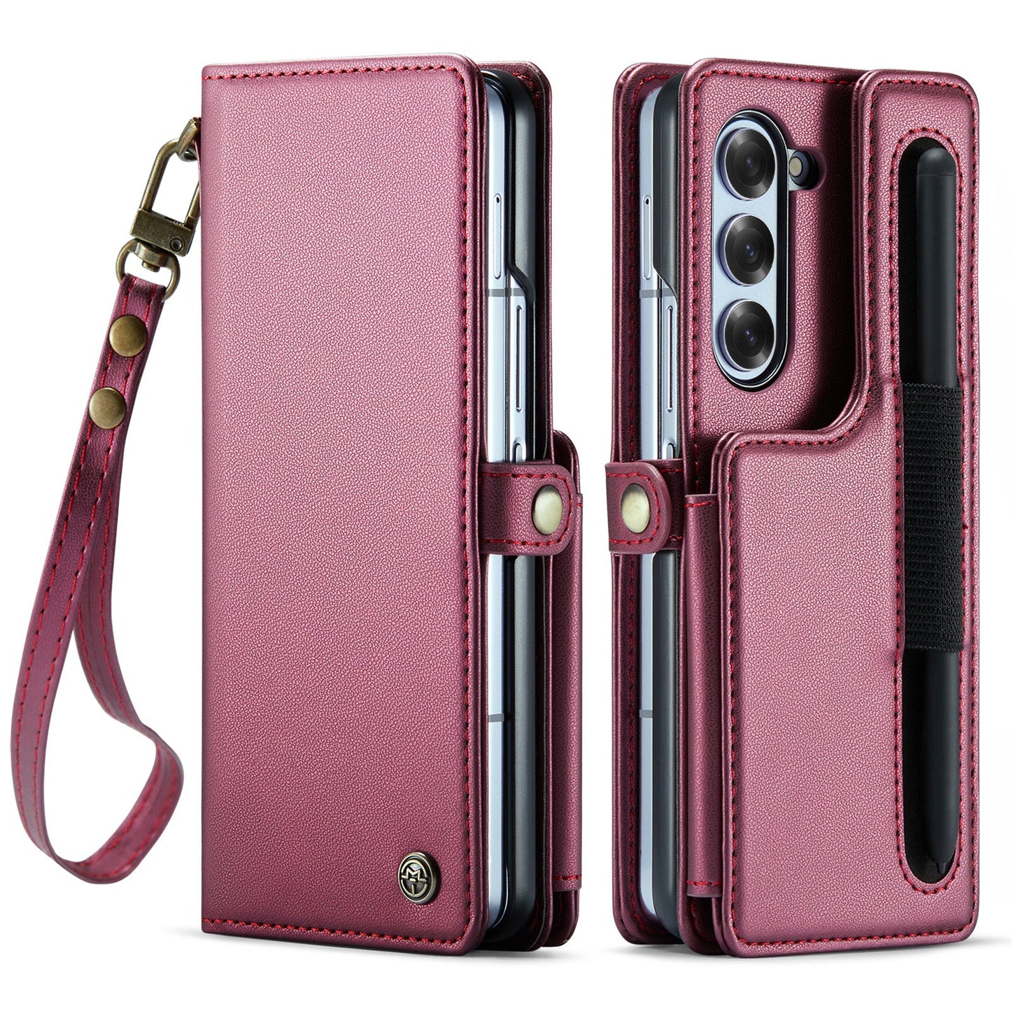 New Style Leather Flip Folding Card Lanyard Phone Case For Samsung Z Fold 6/Z Fold 5/Z Fold 4/Z Fold 3