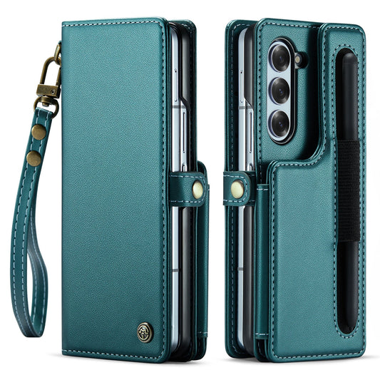 New Style Leather Flip Folding Card Lanyard Phone Case For Samsung Z Fold 6/Z Fold 5/Z Fold 4/Z Fold 3