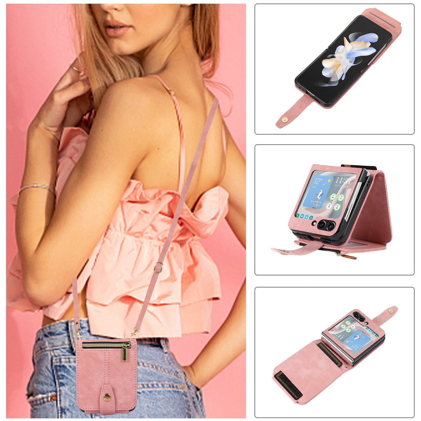 Sesuai Untuk Samsung Z FLIP3 Zipper Card Holder Phone Case Leather