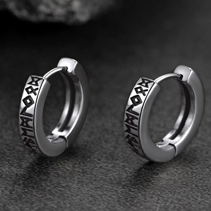 【Buy 1 Get 1 Free】Sterling Silver Viking Runes Black Onyx Stud Earrings For Men