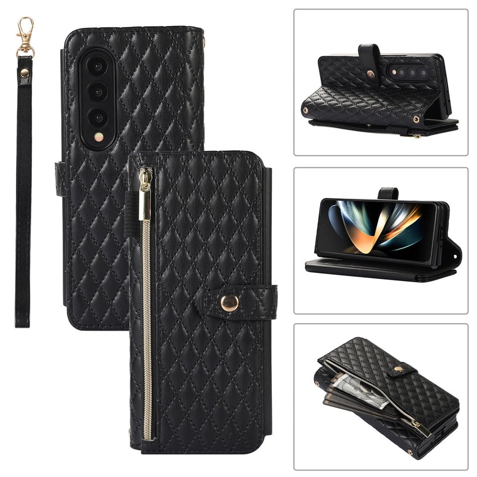 Lanyard Crossbody Rhombic Flip Wallet Case Untuk Samsung Galaxy Z Fold4 Fold3 5G