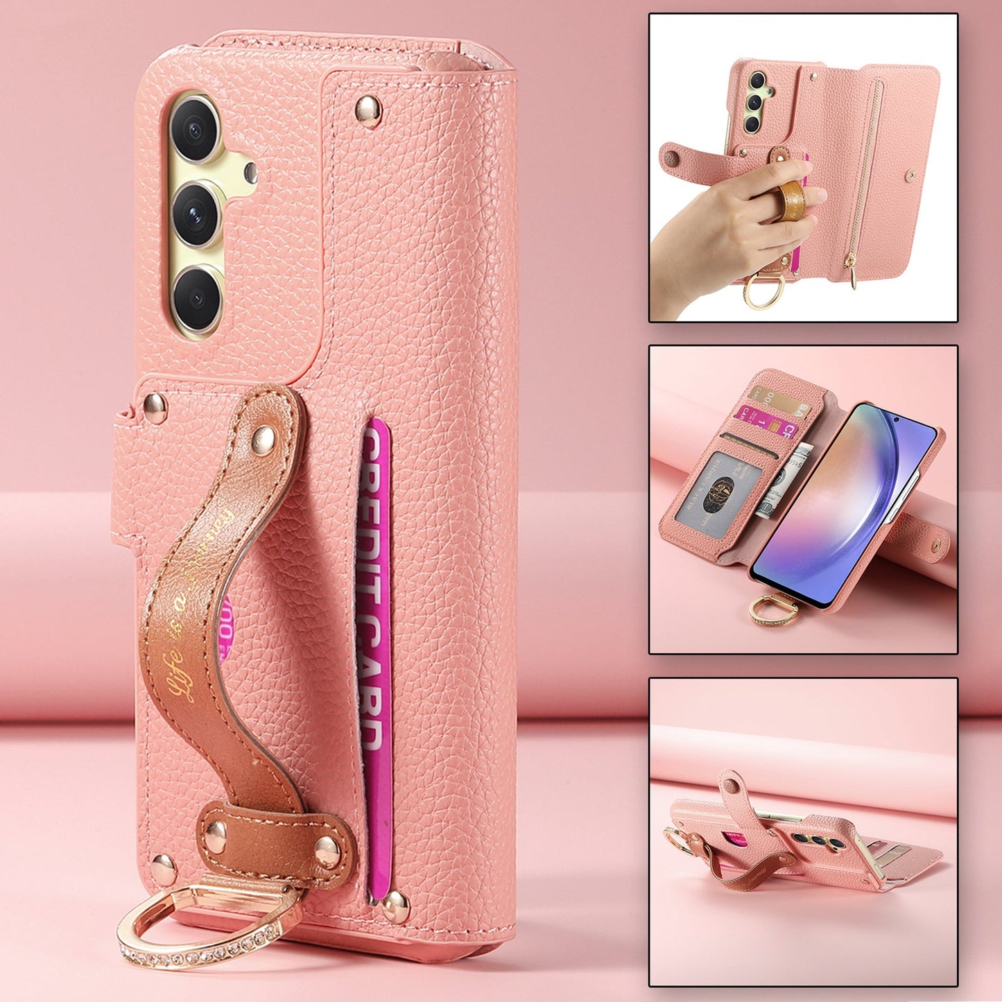 Card Wristband Zipper RFID Wallet Phone Case For Samsung A Series