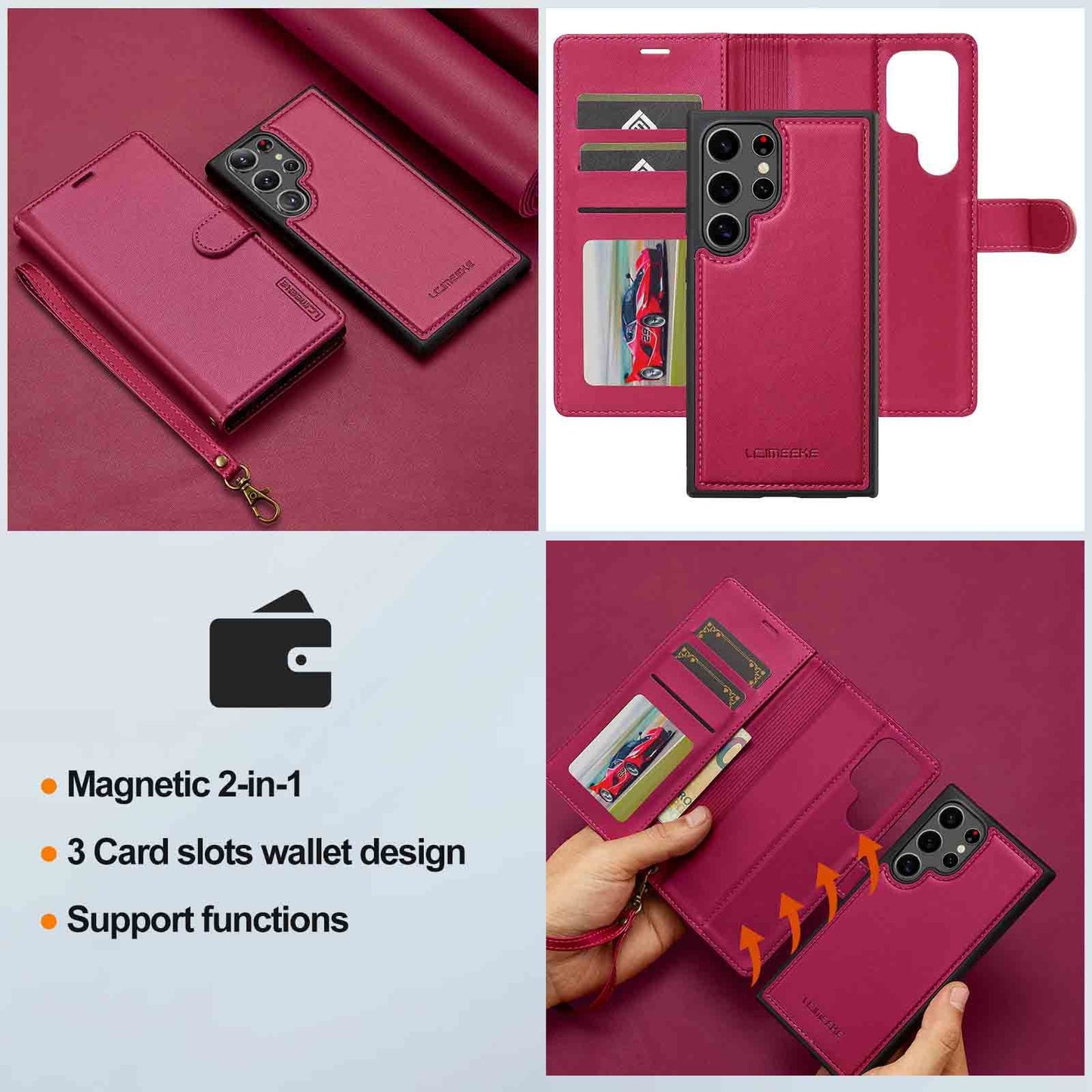 Magnetic 2 in 1 Leather Case Split Phone Case For Samsung