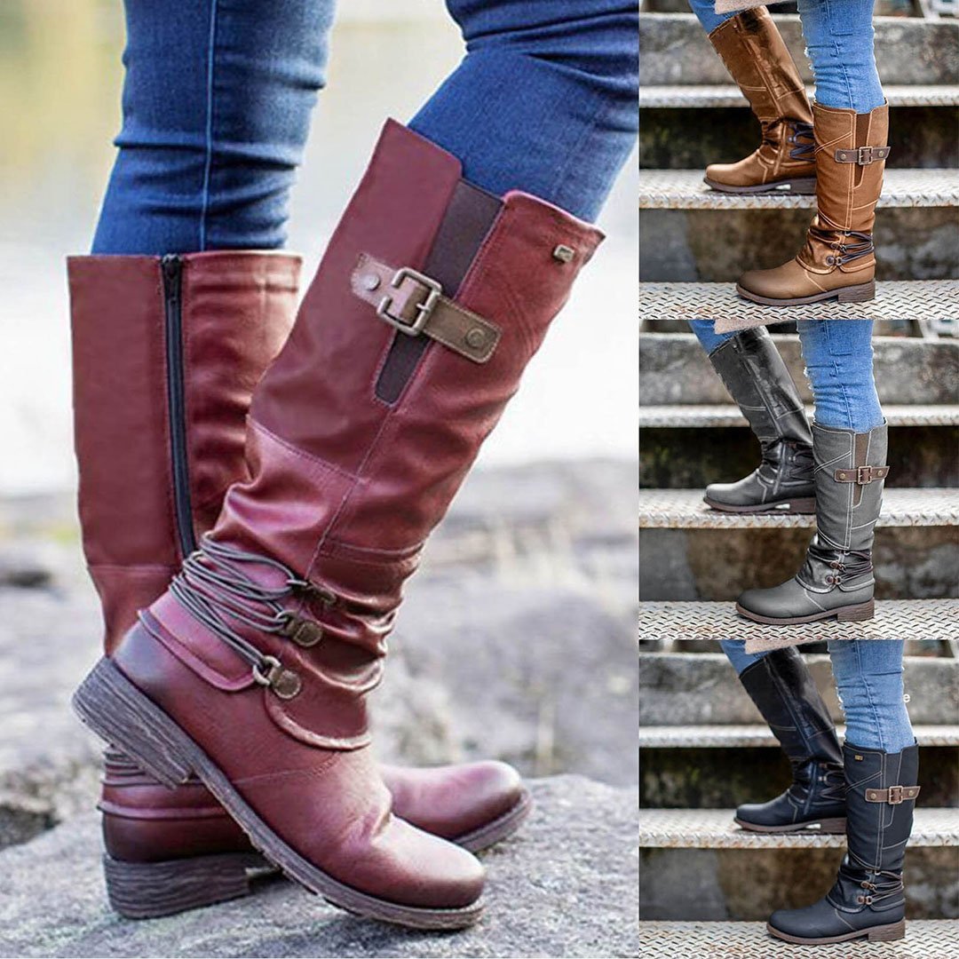 Women's Vintage Zipper High Snow Boots