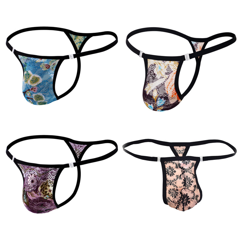 Removable Button Lace Print Thong