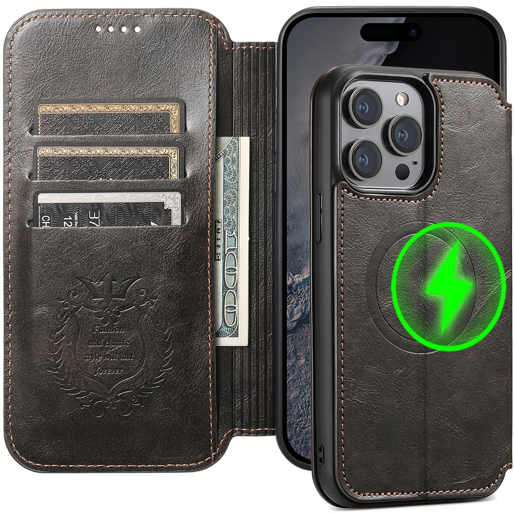 New Leather Card Holder Wireless Charging Phone Case for iPhone