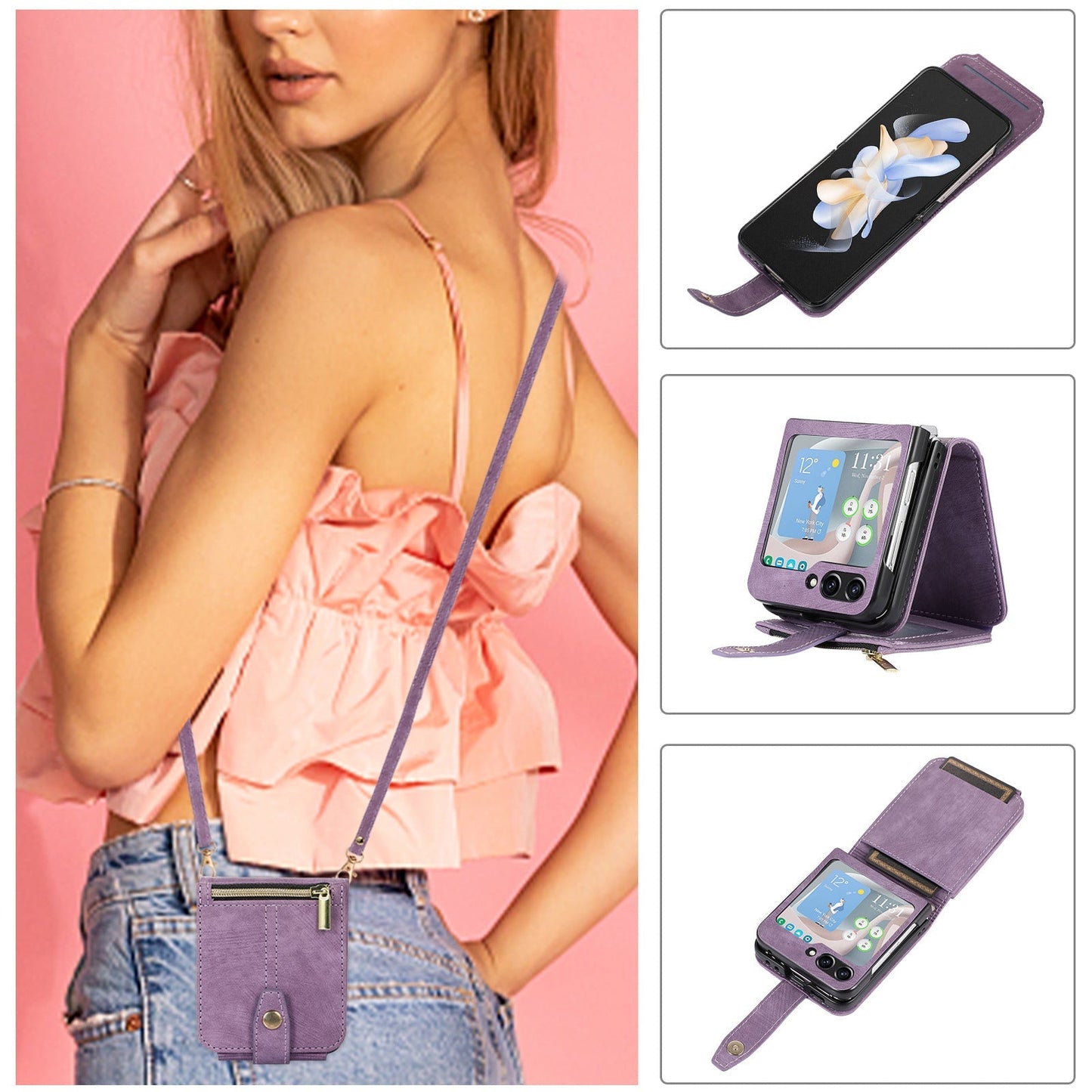 Sesuai Untuk Samsung Z FLIP3/4/5 Zipper Card Holder Phone Case Leather