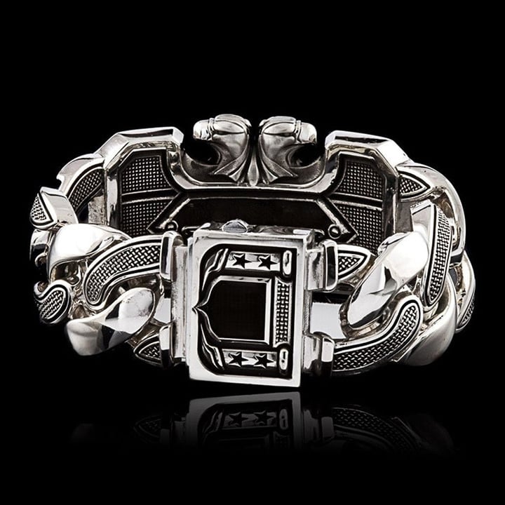 HOT SALE-Armed Forces Destiny Struggle Skull Interlock Silver Bracelet