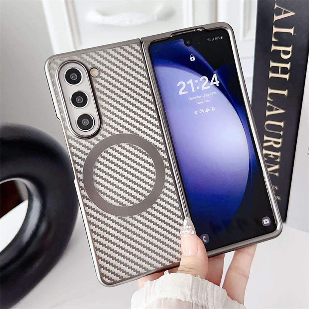 Newest Electroplating Transparent Carbon Fiber Pattern Magnetic Folding Phone Case For Samsung Galaxy Z Fold