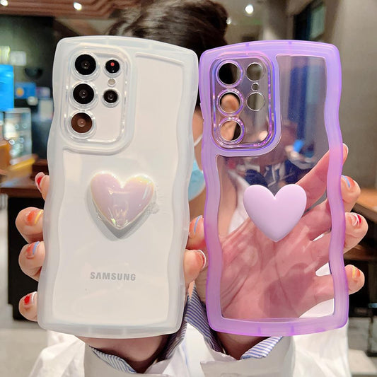 Samsung 3D Love Heart Wavy Edge Clear Phone Case