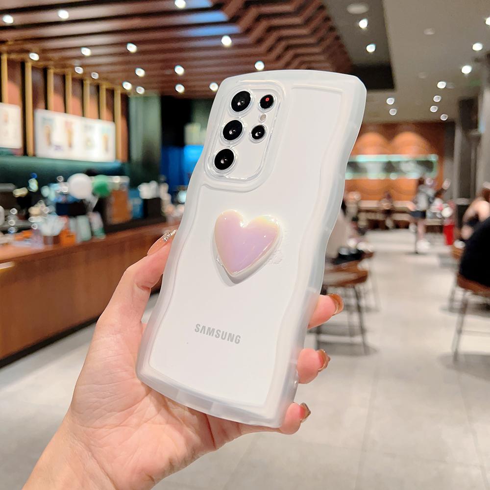 Samsung 3D Love Heart Wavy Edge Clear Phone Case